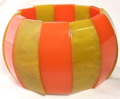 BB79 wide two color stretch bakelite bracelet